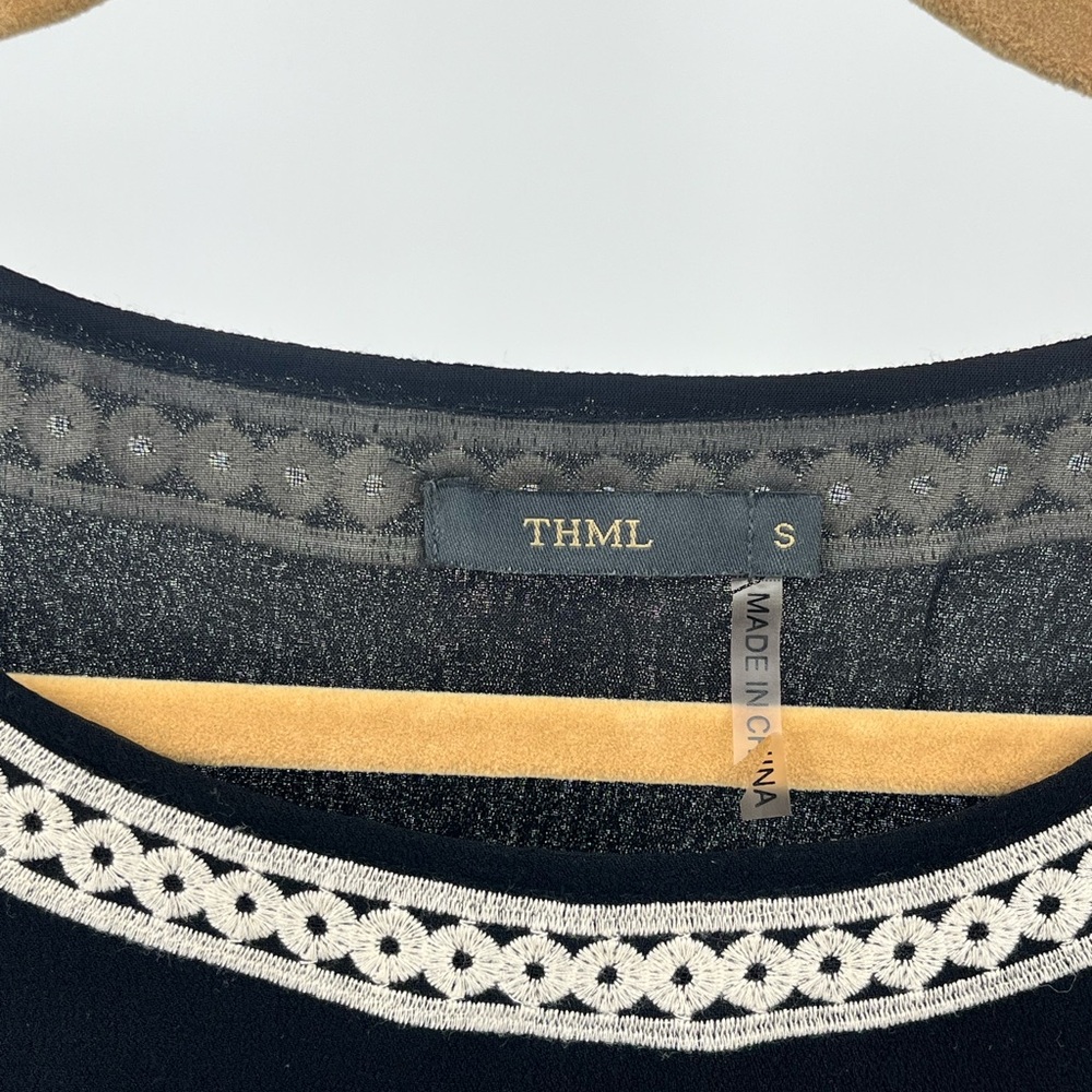 THML Black Mini Dress with Cream Lace Trim - Picture 2 of 4